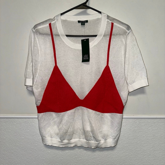 Women's Wild Fable Knit Top with Bralette White/Red Size XXL Bikini New NWT Plus - Picture 7 of 11